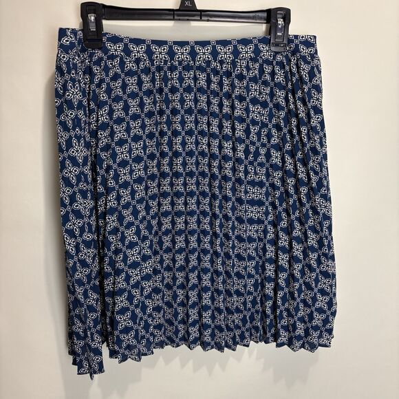 J. Crew Factory New Navy White Print Pleated Mini Skirt Preppy Feminine Size 12 - Picture 4 of 12